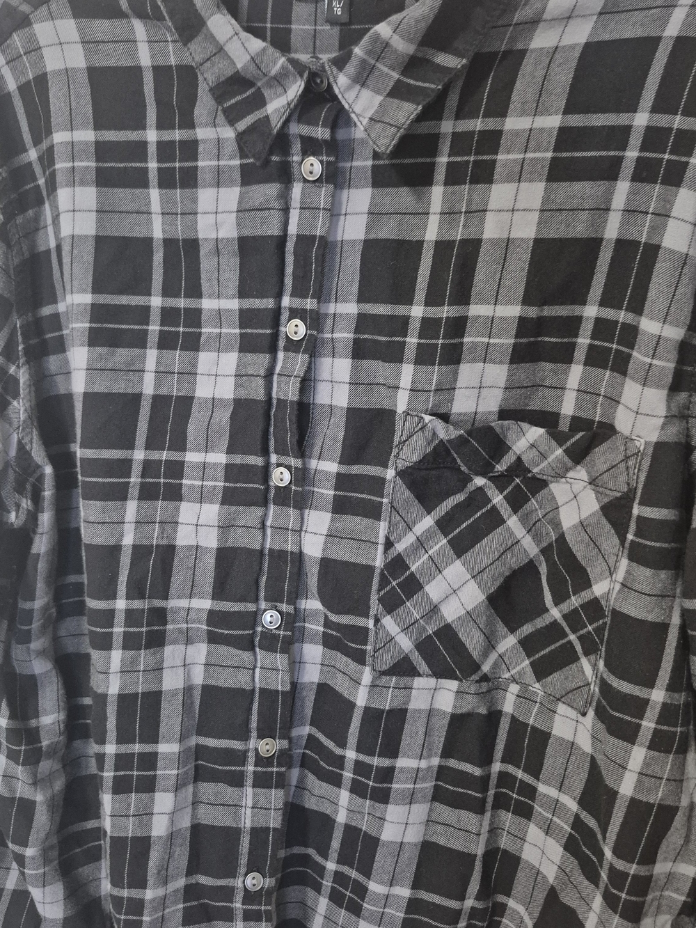 G:21 Black Gray Plaid Button Front Shirt XL 100% Cotton Casual Flannel Top - Picture 3 of 6